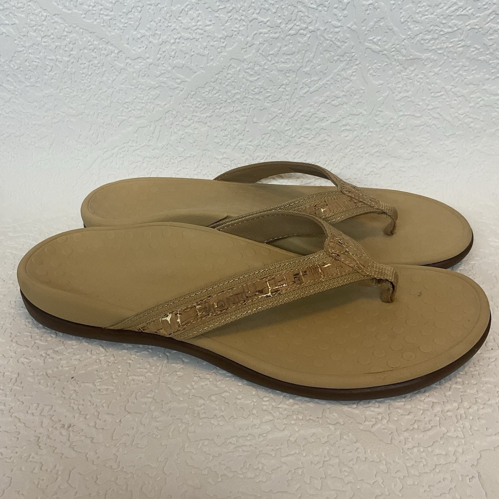 VIONIC Women's Tide Toe Post Sandal Gold Cork Tan Size 10 Eu-42 Slides
